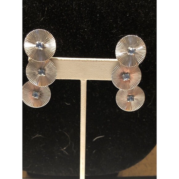 Vintage Signed CORO Rare Blue Rhinestones Silver Tone Metal Clip Earrings - Picture 7 of 7